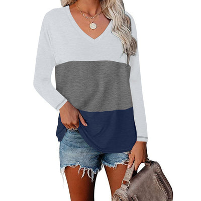 Blusa de Manga Larga con Cuello en V y Diseño Patchwork - Image 11