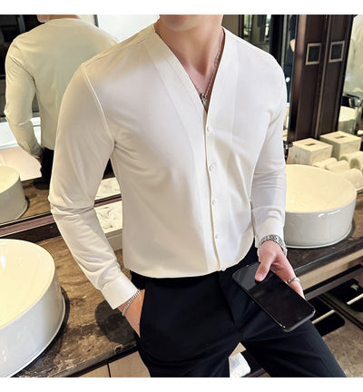 Camisa de Cuello V Manga Larga con Textura Waffle para Hombre - Image 16