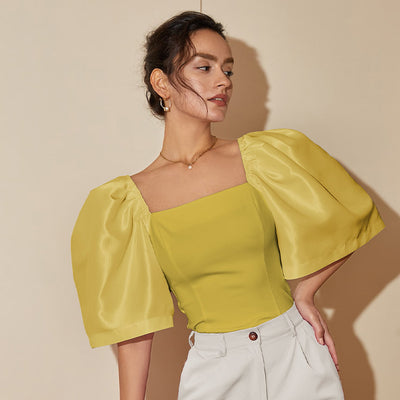 Blusa Elegante Retro con Cuello Cuadrado y Mangas Farol - Image 11