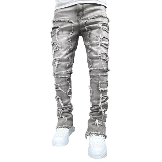 jeans, trousers, beige, white, burgundy, ripped, distressed, patched - Image 16