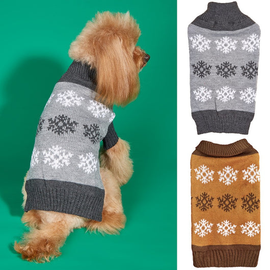 Suéter Navideño para Perros Copo de Nieve Gris Marrón Otoño Invierno