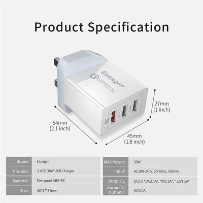 Cargador Rápido USB de 30W con 3 Puertos - Carga Simultánea - Image 15