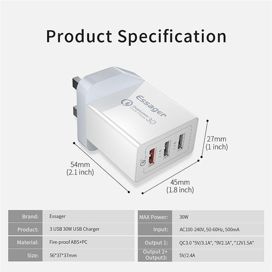 Cargador Rápido USB de 30W con 3 Puertos - Carga Simultánea - Image 15