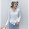 Blusa de Encaje Manga Larga Escote V Sexy para Mujer