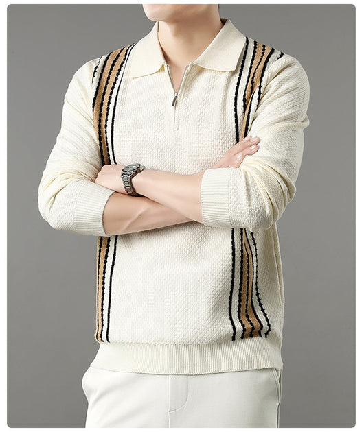 Suéter de Punto Colorblock con Cuello y Cierre Medio Cremallera para Hombre - Image 40