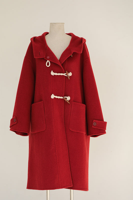 Abrigo de Lana Doble Faz Rojo Retro para Mujer - Image 7