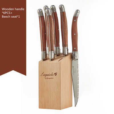 Juego de Cuchillo y Tenedor para Carne en Acero Inoxidable con Mango de Madera de Palisandro - Image 4
