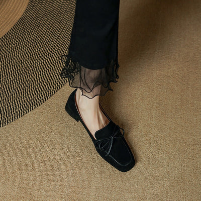 Zapatos de Tacón Grueso con Punta Cuadrada y Moño - Comodidad Premium en Cuero Dividido - Image 10
