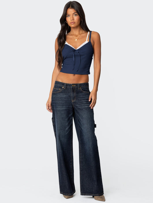 Blusa Elegante Lazo Contraste de Colores con Encaje Falsa Dos Piezas - Image 12