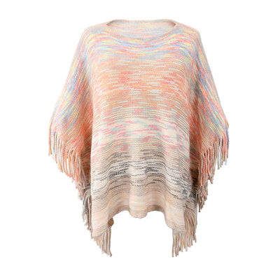 Poncho Suéter Rayas con Fleco - Abrigo Elegante y Versátil - Image 4
