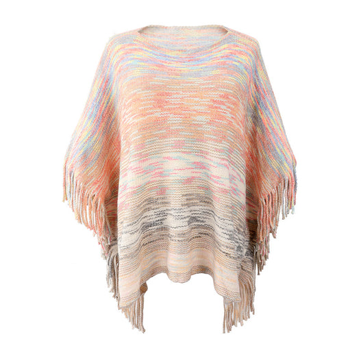 Poncho Suéter Rayas con Fleco - Abrigo Elegante y Versátil - Image 4