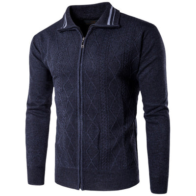Cardigan Grueso Europeo para Hombre con Cierre de Cremallera y Cuello Solapa - Image 3