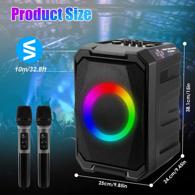 Parlante Portátil Inalámbrico para Fiestas con Luces LED, 2 Micrófonos y Control Remoto - Image 24