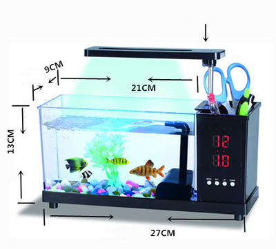 Acuario Escritorio USB con Reloj, Temperatura y Organizador - Image 9