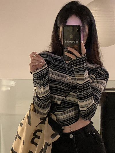 Top Cropped a Rayas Estilo Hip Hop Otoño para Mujer - Image 4