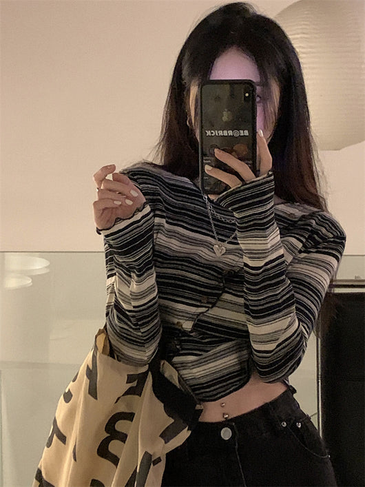Top Cropped a Rayas Estilo Hip Hop Otoño para Mujer - Image 4