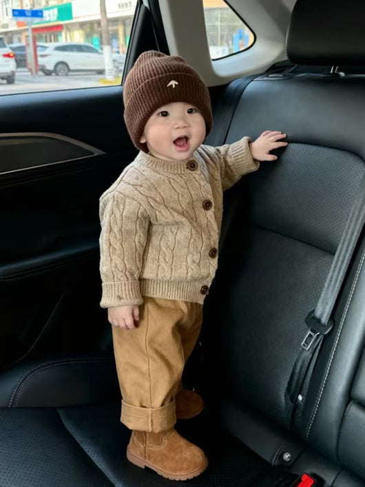 Suéter Tejido Grueso Estilo Coreano para Niño Otoño-Invierno en Khaki con Bordado - Image 12
