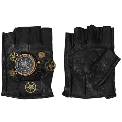 Guantes Steampunk de Cuero Vintage con Brújula - Estilo Retro Medio Dedo - Image 11