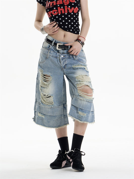 Shorts Denim Rotos Cintura Alta Sueltos para Mujer - Image 2