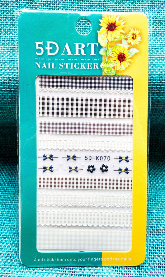 Stickers de Uñas 3D con Relieve - Diseño Cuadros y Moños para Verano - Image 55