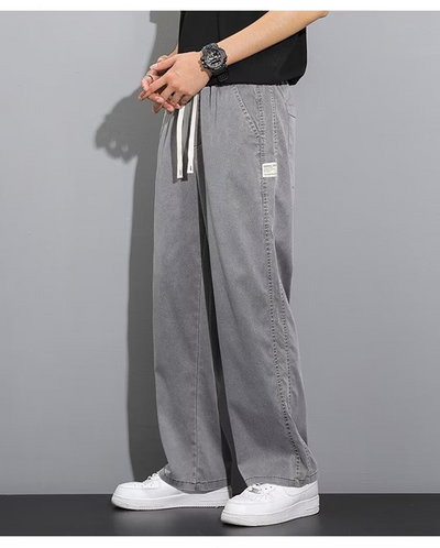 Pantalones Anchos de Pierna Recta en Tela Ice Silk para Hombre - Image 13