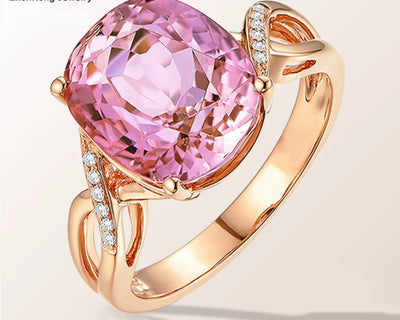 Anillo de Turmalina con Cristal Rosa y Circonitas - Diseño de Moda Europeo - Image 7
