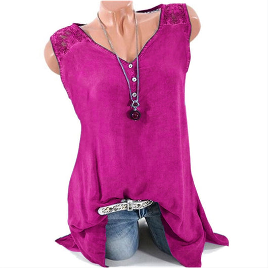 Chaleco sin mangas de encaje cuello V color sólido - Image 6