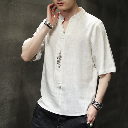 Blusa de Lino con Bordado, Cuello V y Mangas Cortas - Image 2