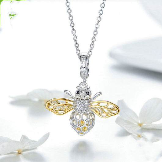 Dije de Plata Esterlina Abeja Chapada en Oro Blanco - Image 10