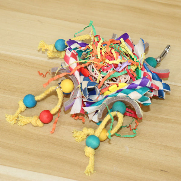 Juguete Interactivo para Loros - Jaula Decorativa con Tubos de Papel Tejido