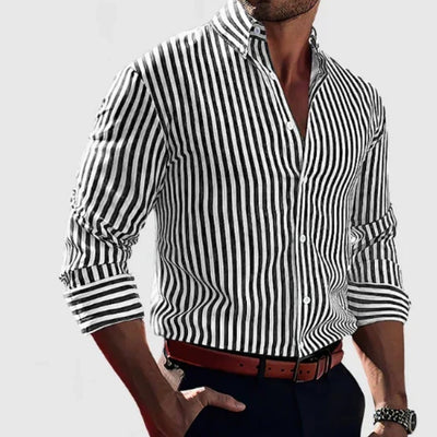 Camisa Casual de Manga Larga con Rayas para Hombre - Estilo Moderno Botones - Image 13