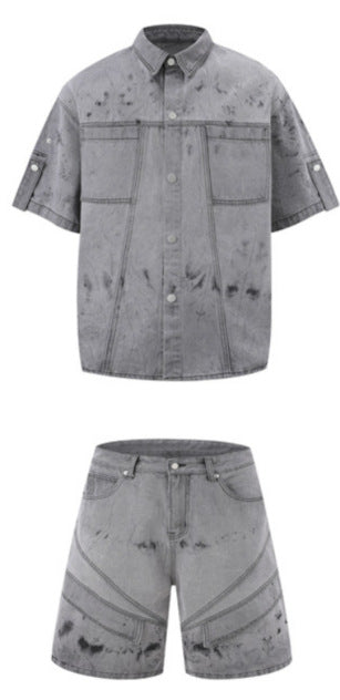 Conjunto de Camisa y Shorts Denim Retro Desgastado para Verano - Image 7