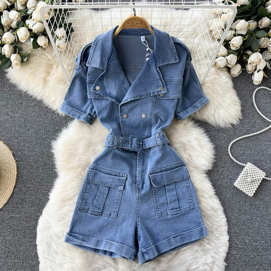 Jumpsuit Cargo de Manga Corta con Cuello y Piernas Anchas - Image 7