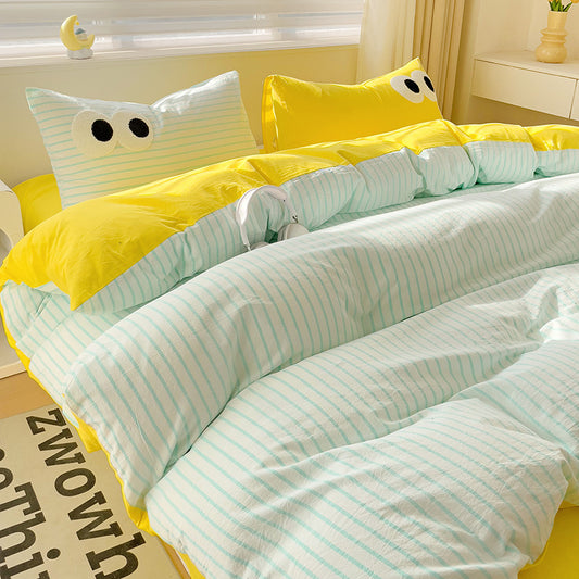 Juego de Cama Ojos Grandes - Funda Nórdica 4 Piezas Efecto Satinado