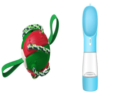 Red and green interactive dog football soccer ball with rope and fabric tabs for training and outdoor play. - Image 20