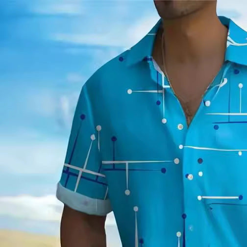 Camisa Estampada para Hombre con Cuello Solapa de Manga Corta - Image 4