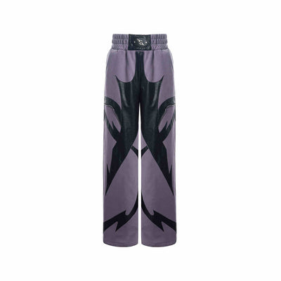 Pantalones Deportivos de Cuero Patchwork para Hombre - Corte Recto Oversize con Logo - Image 4