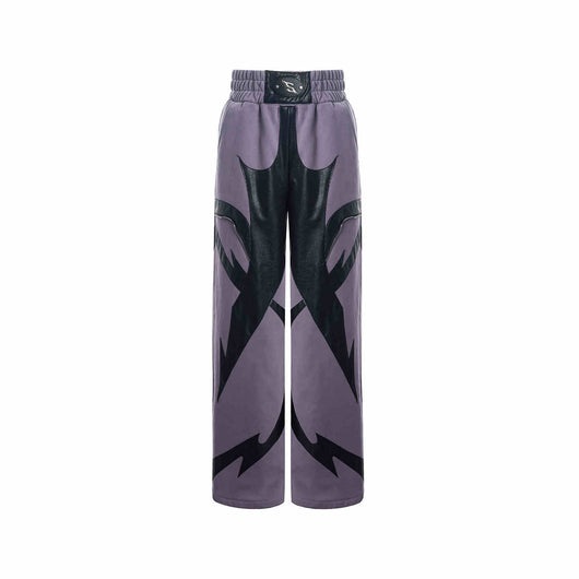 Pantalones Deportivos de Cuero Patchwork para Hombre - Corte Recto Oversize con Logo - Image 4