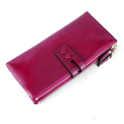 Billetera Larga de Cuero Engrasado Vintage con Clip para Dinero