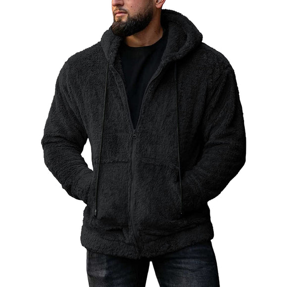 Cardigan Hoodie de Felpa Liso para Hombre