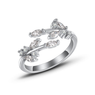 Anillo Elegante de Hoja con Circón - Estilo Japonés y Coreano - Image 8