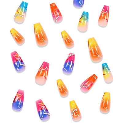Uñas Postizas con Degradado Floral y Cristales Brillantes - Image 2