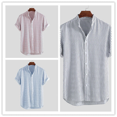 Camisa Manga Corta Cuello de Pie Slim Fit para Hombre - Image 7