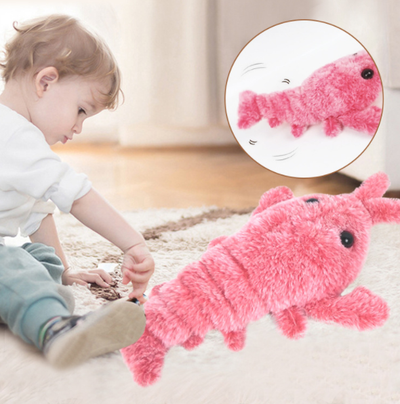 Pink plush shrimp pet toy with black eyes, designed for cats, on a white background. "Random color" text. - Image 2