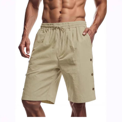Pantalones Cortos Hombre Estilo Americano Sueltos de Algodón-Lino con Botones - Image 3