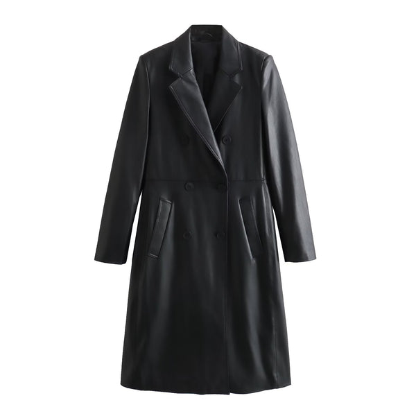 Abrigo de Cuero Sintético Suelto para Mujer - Estilo Casual Otoño Invierno