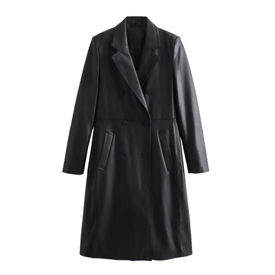 Abrigo de Cuero Sintético Suelto para Mujer - Estilo Casual Otoño Invierno - Image 2