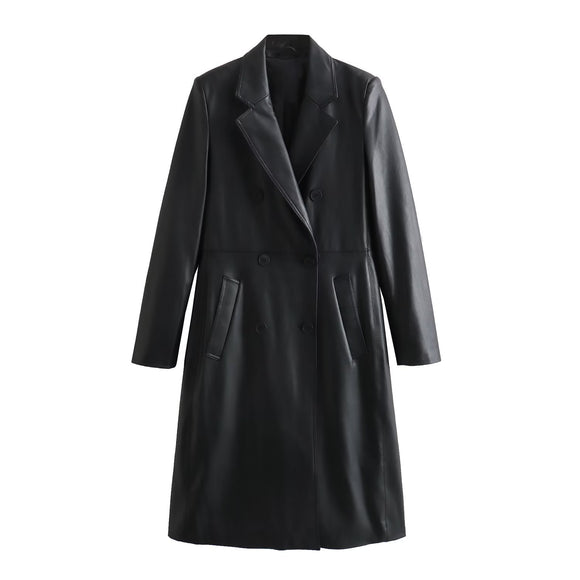 Abrigo de Cuero Sintético Suelto para Mujer - Estilo Casual Otoño Invierno