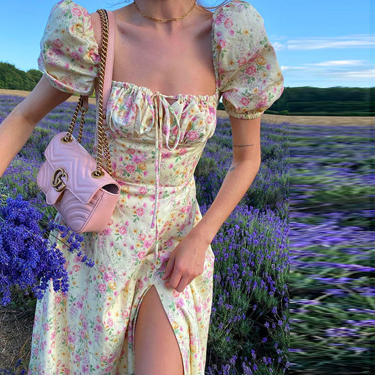 Vestido Largo Elegante con Estampado Floral, Mangas Abullonadas y Abertura Alta - Image 13