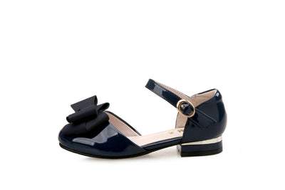 Dark red patent leather Mary Jane shoes for big kids, featuring a large grosgrain bow on the toe and a block heel. - Image 8